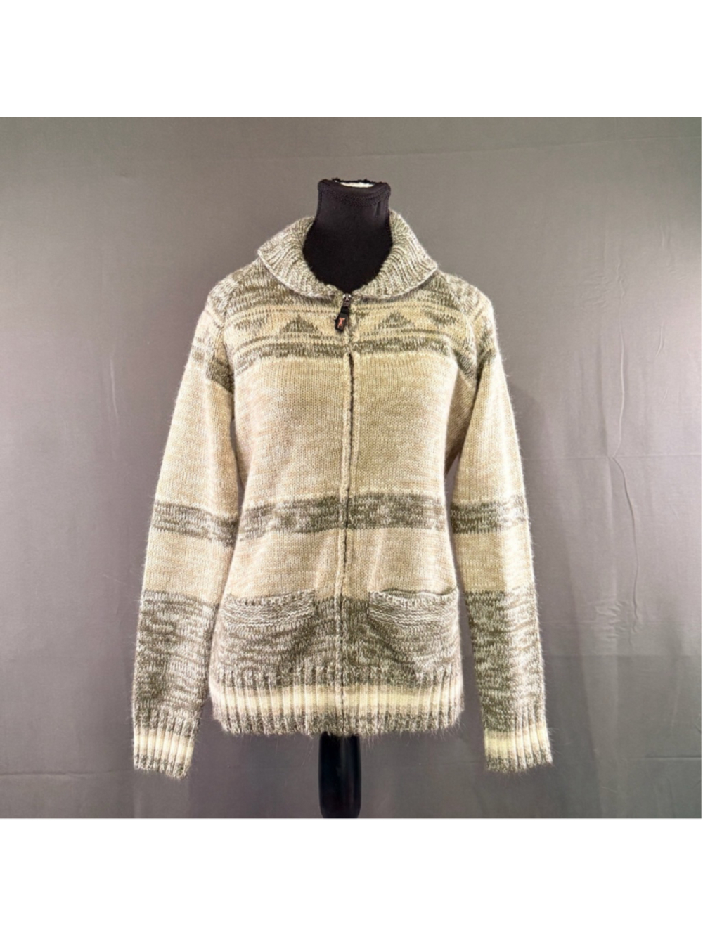Triple Five Soul Women M Fair Isle Zip Cardigan Vintage Y2K Nordic Cream Sweater - Picture 2 of 12